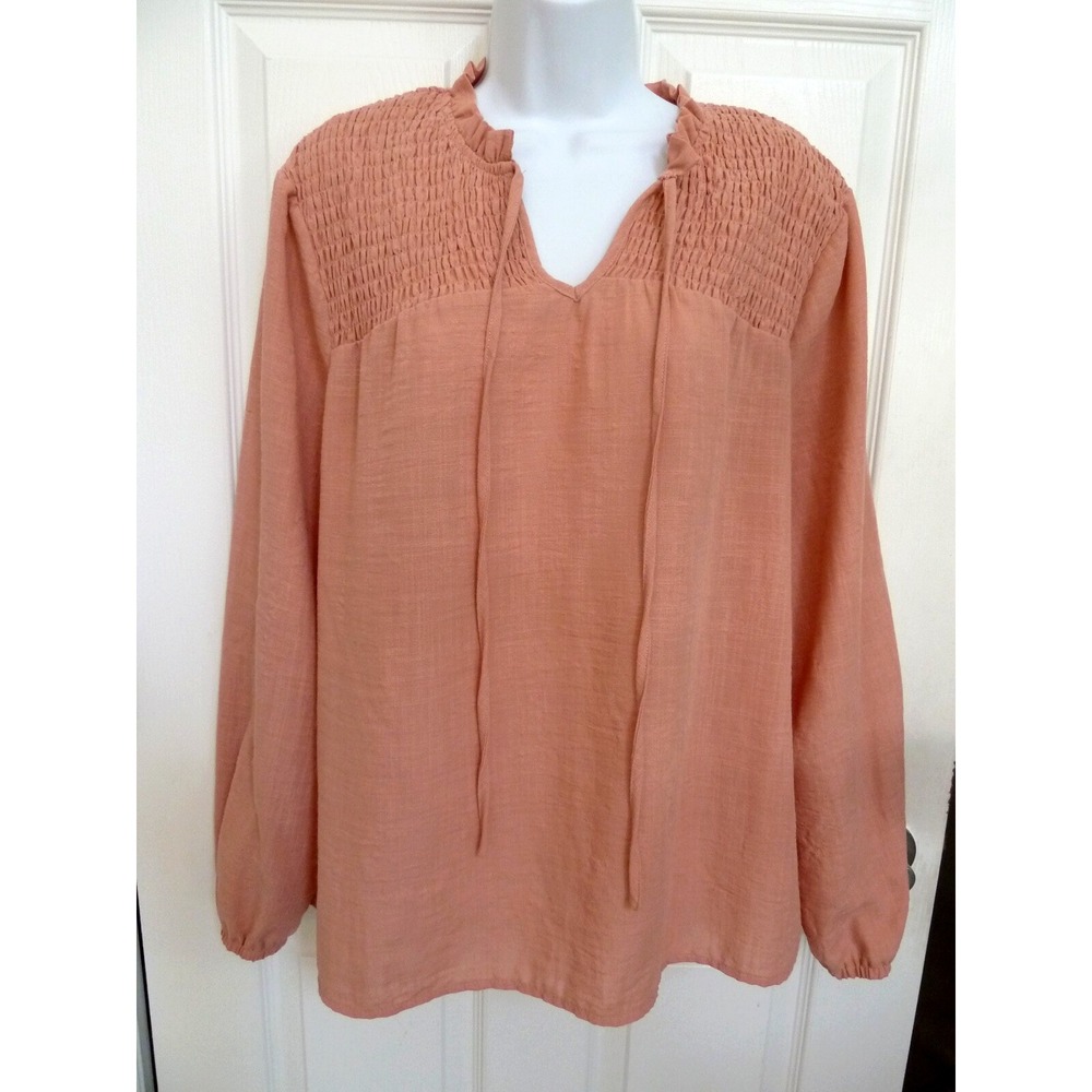 Como Vintage XL Pink Smocked Ruffled Romantic Boho Blouse M2U084TSC